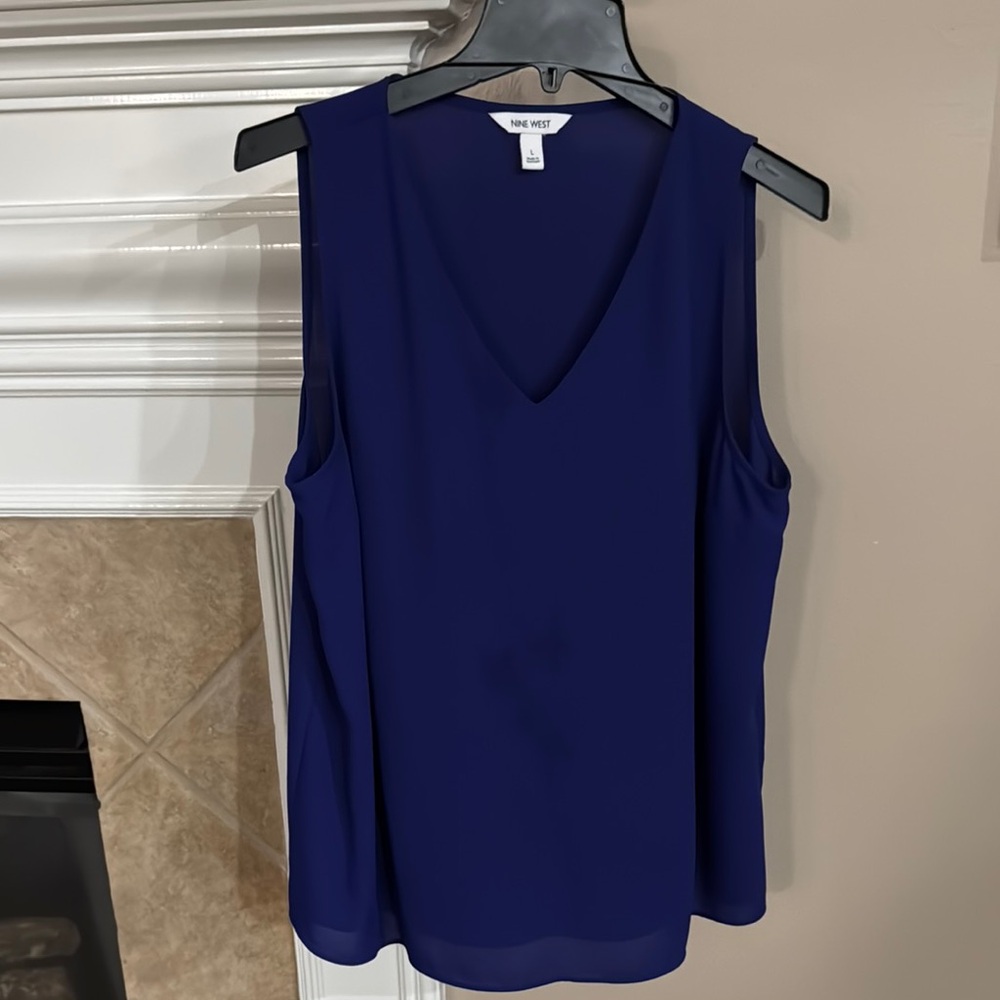 Nine West Blue Sleeveless Relaxed Tank Top